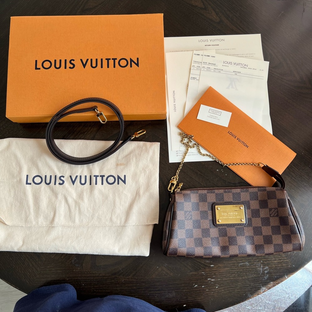 Louis Vuitton Damier Ebene Clutch with Straps and box and receipt Authentic